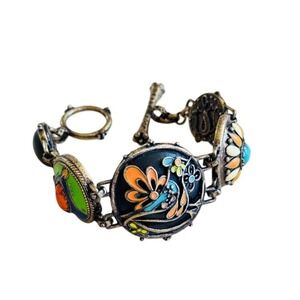 Lucky Brand Y2K Groovy Floral Bracelet Brass Statement Chunky Boho Toggle BOHO